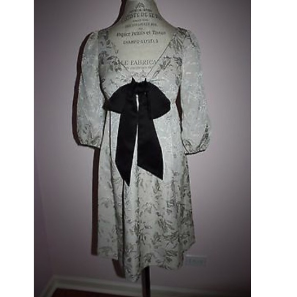 Max and Cleo Jacquard Print Empire Gold Bow Dress